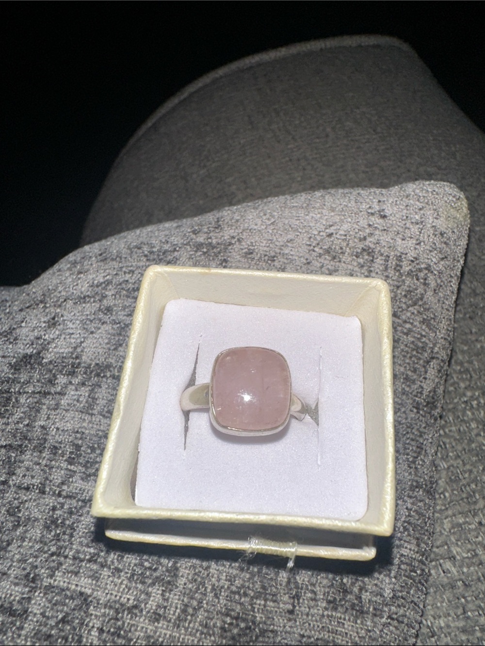 Sterling Silver Pink Stone Cushion Ring